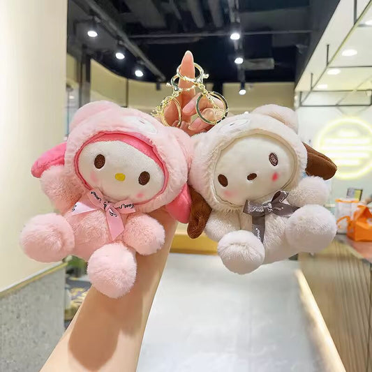 Sanrio Plush Toy Kawali Hello Kitty Kuromi My Melody Soft Stuffed Keychain Cinnamoroll Bag Pendant Stuffed Doll Girl Kid Gift