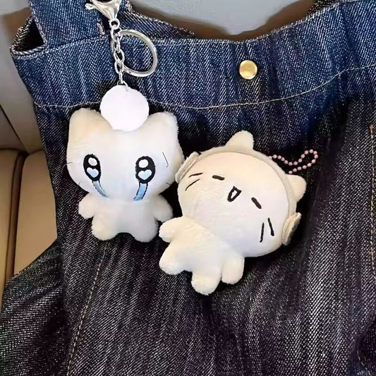 Cute Headphones Kitten Couple Keychain Mini Crying Cat Doll Plush Keyring Cartoon Dog Bee Bag Pendant Charms Backpack Decoration
