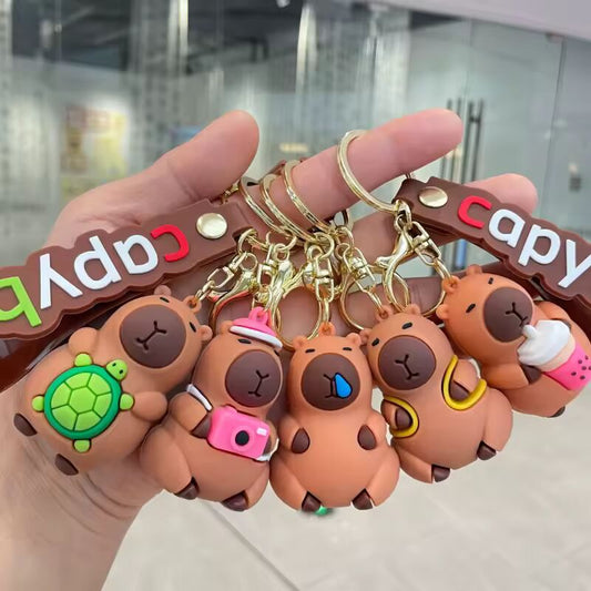 1/2/5ps Capybara Keychain PVC Soft Key Accessorie Cute with Turtle Capibara Anime Keyring Women Couple Doll Keyring Favor Gifts
