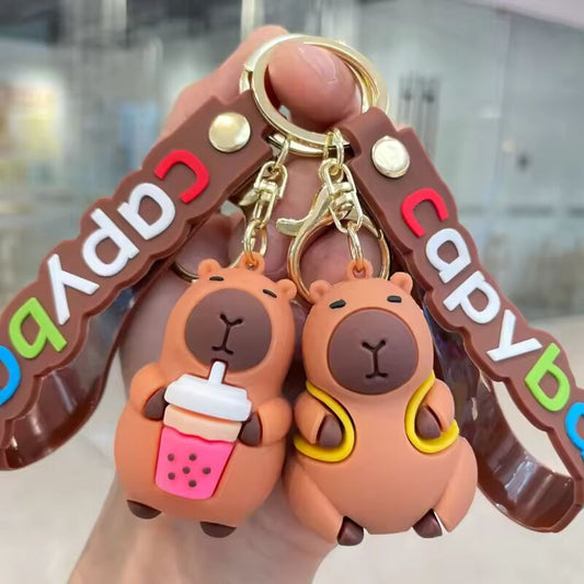1/2/5ps Capybara Keychain PVC Soft Key Accessorie Cute with Turtle Capibara Anime Keyring Women Couple Doll Keyring Favor Gifts